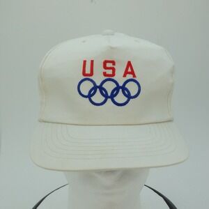 Vintage USA Olympic Rings Baseball Cap White Adjustable Strapback Mens